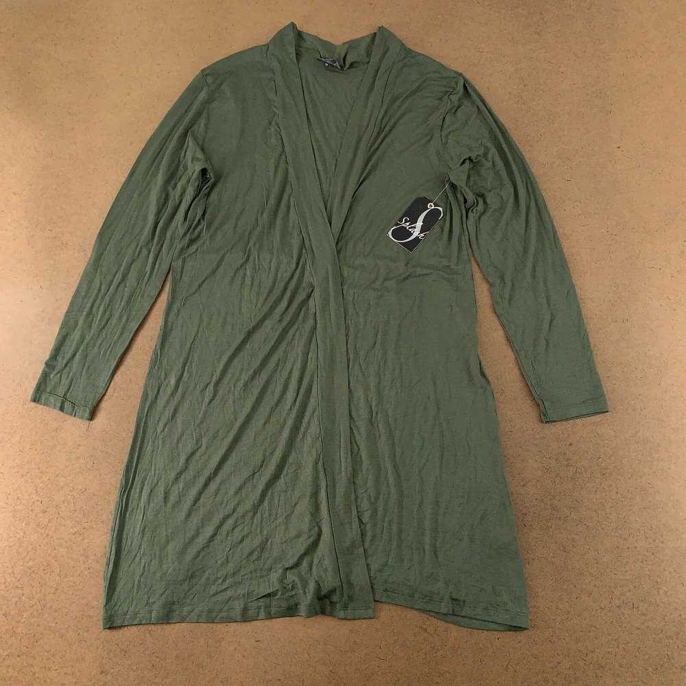 Splash Women's Size 1X Green Lightweight Jersey Open Front Cardigan NWT